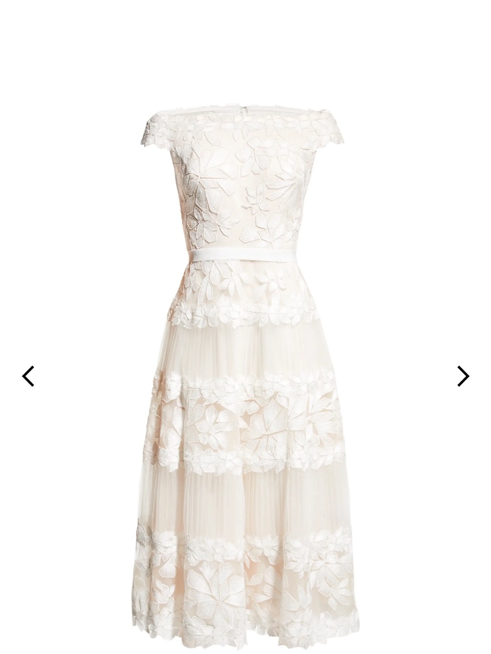 Tadashi Shoji Ivory & Petal Off-the-Shoulder Lace Midi Dress